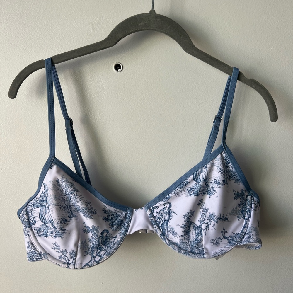 Cider Blue and White Toile Print/Vintage Style Bikini Top